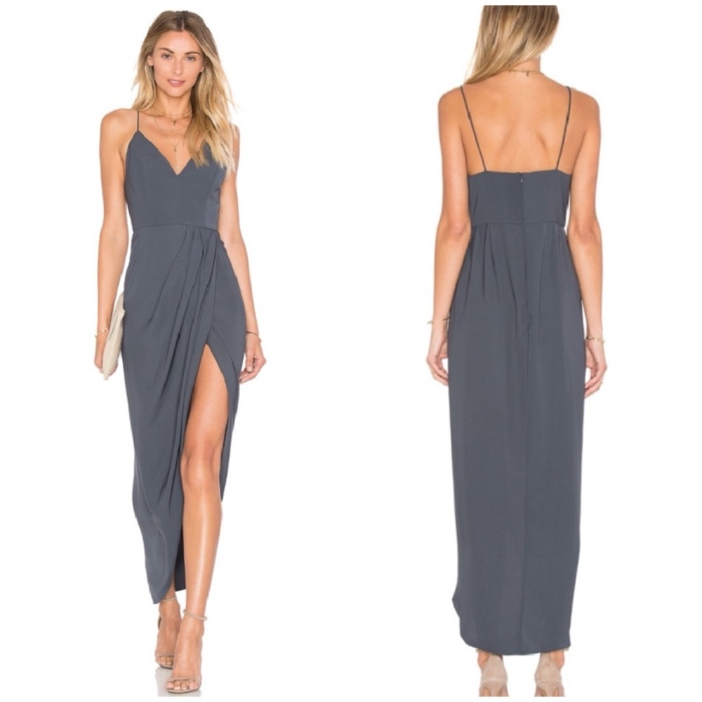 Shona Joy Core Cocktail Draped Front Maxi Dress in Charcoal Grey